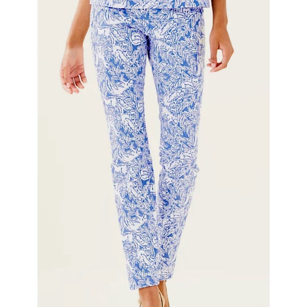 NWT Lilly Pulitzer Kelly Skinny Ankle Pant Coastal Blue Fancy Feet Beach Size 00